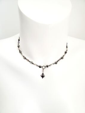 Delicate Hematite Heart Charm Beaded Necklace - Women Jewelry